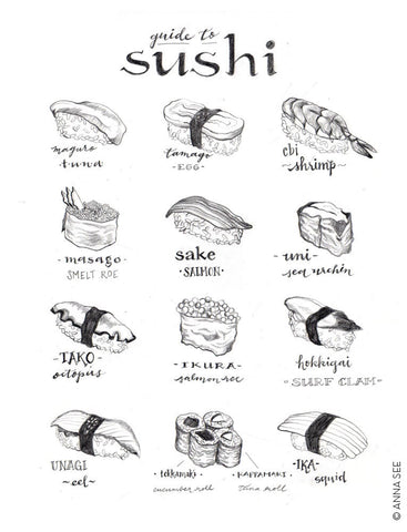GUIDE TO SUSHI ART PRINT (WHITE) BY ANNA SEE