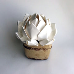 HANDMADE COTTON PAPER SUCCULENT, WHITE LOTUS FLOWER, PERFECT FOR WEDDING CENTERPIECES, FAVORS, ELEGANT DECOR, HANDMADE BY ANNA SEE