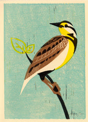 MEADOWLARK HAND-CARVED LINOCUT ILLUSTRATION ART PRINT BY ANNA SEE