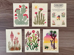 FINE ART DESERT CACTUS LINOPRINT REPRODUCTION POSTCARD SET - BY ANNA SEE