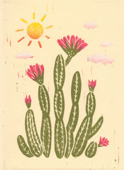 FINE ART DESERT CACTUS LINOPRINT REPRODUCTION POSTCARD SET - BY ANNA SEE