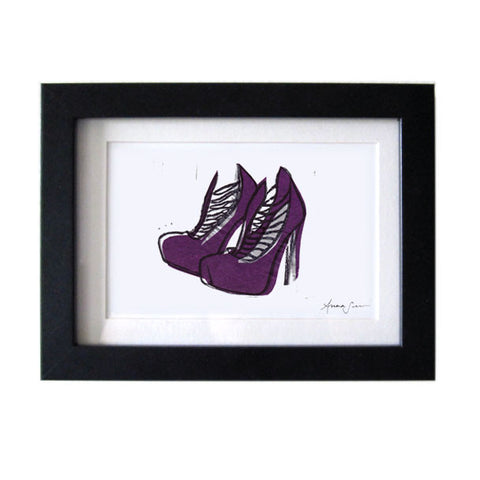 BRIAN ATWOOD LOLA SHOES HAND-CARVED LINOCUT ILLUSTRATION ART PRINT BY ANNA SEE