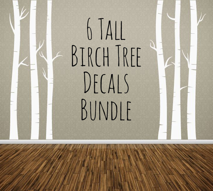 NURSERY TREE WALL DECAL, Birch Trees Bundle of 6, Removable Vinyl Wall Sticker