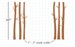 NURSERY TREE WALL DECAL, Birch Trees Bundle of 6, Removable Vinyl Wall Sticker