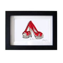 CHRISTIAN LOUBOUTIN PLATFORM PEEP TOE SHOES HAND-CARVED LINOCUT ILLUSTRATION ART PRINT BY ANNA SEE