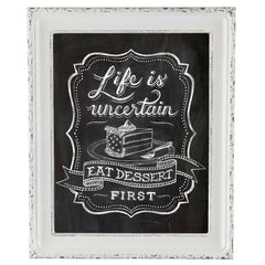 "LIFE IS UNCERTAIN. EAT DESSERT FIRST" CHALKBOARD TYPOGRAPHY ILLUSTRATION GICLEE ART PRINT BY ANNA SEE