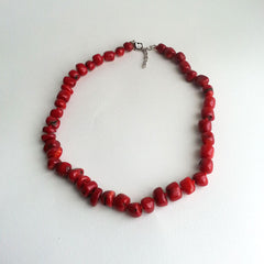 NECKLACE: NATURAL SEA RED CORAL BEAD, GRADE AAA, ADJUSTABLE 17 3/4"-19 1/2", HANDMADE AND AVAILABLE EXCLUSIVELY AT ANNA SEE