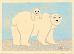 POLAR BEARS HAND-CARVED LINOCUT ILLUSTRATION ART PRINT BY ANNA SEE
