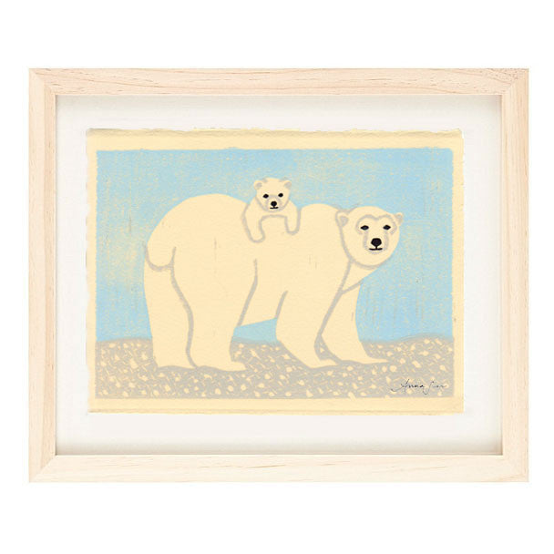 POLAR BEARS HAND-CARVED LINOCUT ILLUSTRATION ART PRINT BY ANNA SEE
