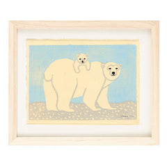 POLAR BEARS HAND-CARVED LINOCUT ILLUSTRATION ART PRINT BY ANNA SEE