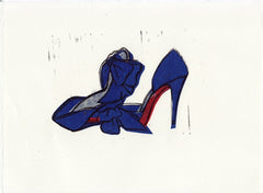 CHRISTIAN LOUBOUTIN T DORCET SHOES HAND-CARVED LINOCUT ILLUSTRATION ART PRINT BY ANNA SEE