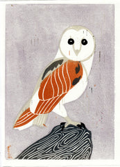 BARN OWL HAND-CARVED LINOCUT ILLUSTRATION ART PRINT BY ANNA SEE