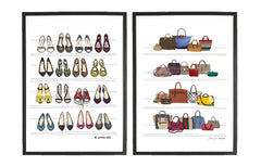 DESIGNER DREAM SHOE AND HANDBAG CLOSET ILLUSTRATION GICLEE ART PRINT SET BY ANNA SEE