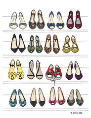 DESIGNER DREAM SHOE AND HANDBAG CLOSET ILLUSTRATION GICLEE ART PRINT SET BY ANNA SEE