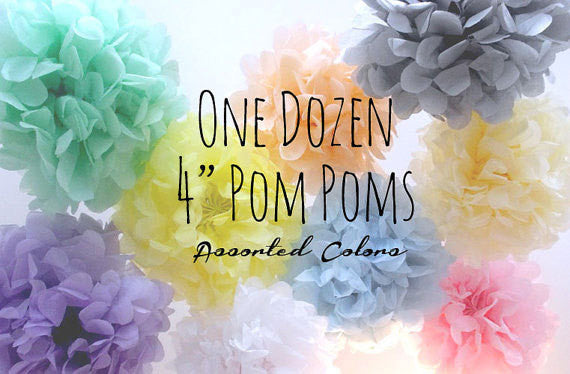 One Dozen 4" Tissue Mini Pom Poms