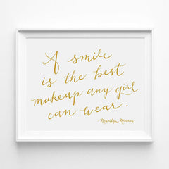 "A SMILE IS THE BEST MAKEUP ANY GIRL CAN WEAR" - MARILYN MONROE CALLIGRAPHY ART PRINT BY ANNA SEE