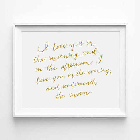 "I LOVE YOU IN THE MORNING AND THE AFTERNOON" - SKIDAMARKINK SONG CALLIGRAPHY ART PRINT BY ANNA SEE