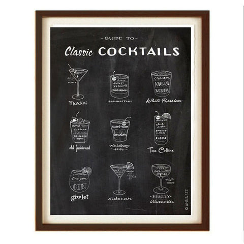 GUIDE TO CLASSIC COCKTAILS ART PRINT (BLACK) BY ANNA SEE