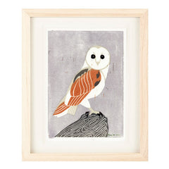 BARN OWL HAND-CARVED LINOCUT ILLUSTRATION ART PRINT BY ANNA SEE