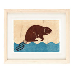 BEAVER HAND-CARVED LINOCUT ILLUSTRATION ART PRINT BY ANNA SEE