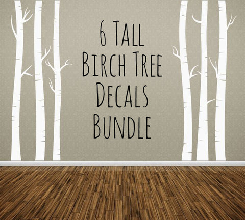 NURSERY TREE WALL DECAL, Birch Trees Bundle of 6, Removable Vinyl Wall Sticker