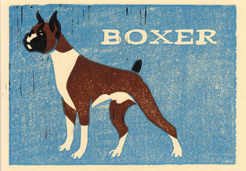BOXER HAND-CARVED LINOCUT ILLUSTRATION ART PRINT BY ANNA SEE