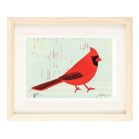 CARDINAL HAND-CARVED LINOCUT ILLUSTRATION ART PRINT BY ANNA SEE