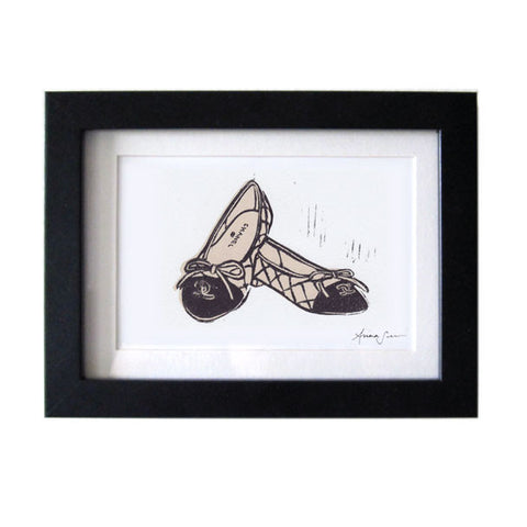 CHANEL CLASSIC LOGO BALLET BOW FLATS HAND-CARVED LINOCUT ILLUSTRATION ART PRINT BY ANNA SEE