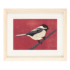 BLACK CAPPED CHICKADEE HAND-CARVED LINOCUT ILLUSTRATION ART PRINT BY ANNA SEE