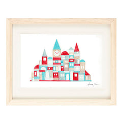 COLORFUL GEOMETRIC BUILDINGS ILLUSTRATION GICLEE ART PRINT BY ANNA SEE