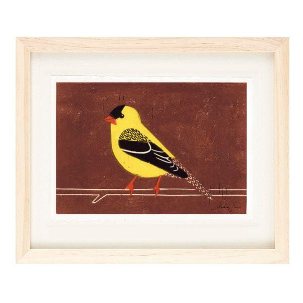 AMERICAN GOLDFINCH HAND-CARVED LINOCUT ILLUSTRATION ART PRINT BY ANNA SEE