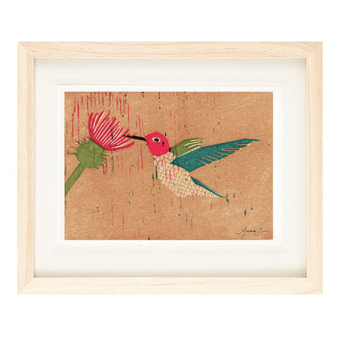 ANNA'S HUMMINGBIRD HAND-CARVED LINOCUT ILLUSTRATION ART PRINT BY ANNA SEE