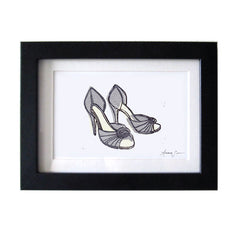 MANOLO BLAHNIK D'ORSAY SHOES HAND-CARVED LINOCUT ILLUSTRATION ART PRINT BY ANNA SEE