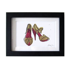 MIU MIU SHOES HAND-CARVED LINOCUT ILLUSTRATION ART PRINT BY ANNA SEE