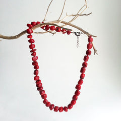 NECKLACE: NATURAL SEA RED CORAL BEAD, GRADE AAA, ADJUSTABLE 17 3/4"-19 1/2", HANDMADE AND AVAILABLE EXCLUSIVELY AT ANNA SEE