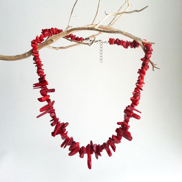 NECKLACE: NATURAL SEA RED CORAL, GRADE AAA, 16 1/3", HANDMADE AND AVAILABLE EXCLUSIVELY AT ANNA SEE