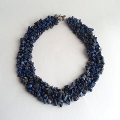NECKLACE: NATURAL BLUE LAPIS LAZULI GEMSTONE CHIP NECKLACE, 18 1/3", 18K WHITE GOLD CLASP, HANDMADE AND AVAILABLE EXCLUSIVELY AT ANNA SEE