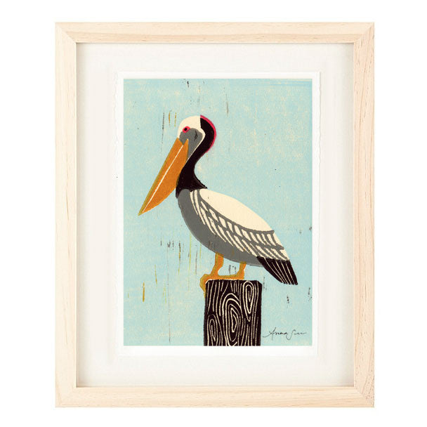 PELICAN HAND-CARVED LINOCUT ILLUSTRATION ART PRINT BY ANNA SEE