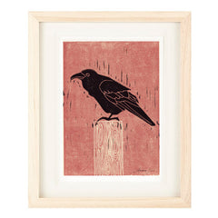 COMMON RAVEN HAND-CARVED LINOCUT ILLUSTRATION ART PRINT BY ANNA SEE