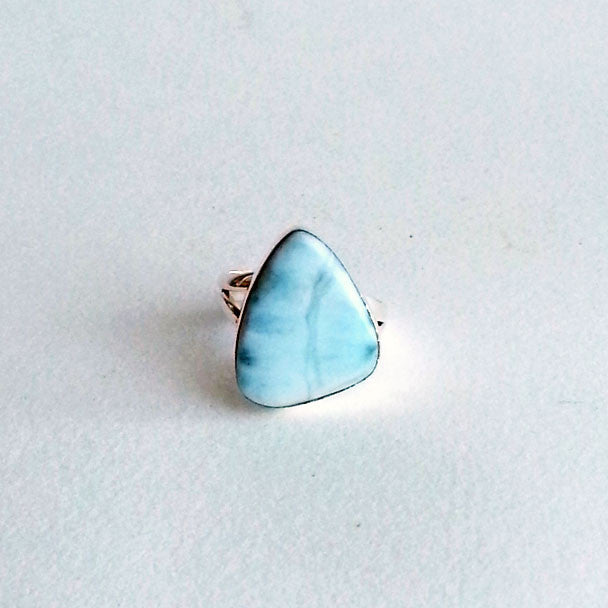RING: NATURAL LARIMAR TRIANGLE RING, 100% SOLID .925 STERLING SILVER, HANDMADE AND AVAILABLE EXCLUSIVELY AT ANNA SEE