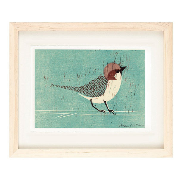 HOUSE SPARROW HAND-CARVED LINOCUT ILLUSTRATION ART PRINT BY ANNA SEE