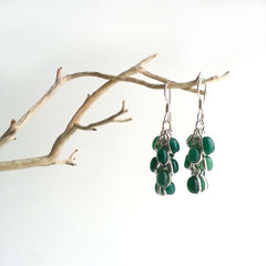 EARRINGS: STATEMENT NATURAL GREEN ONYX DANGLE EARRINGS, .925 STERLING SILVER PLATED, HANDMADE AND AVAILABLE EXCLUSIVELY AT ANNA SEE