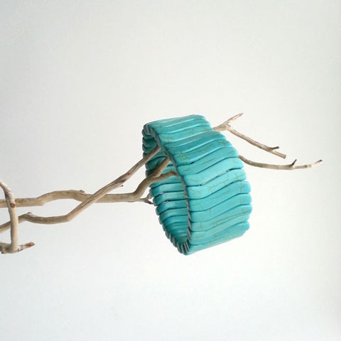 BRACELET: NATURAL TURQUOISE STONE STRETCHY RIB CUFF BRACELET, 8", HANDMADE AND AVAILABLE EXCLUSIVELY AT ANNA SEE