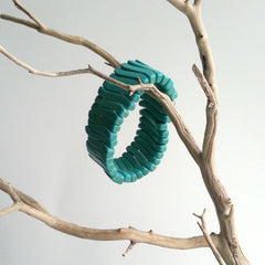 BRACELET: NATURAL TURQUOISE STONE STRETCHY RIB CUFF BRACELET, 8", HANDMADE AND AVAILABLE EXCLUSIVELY AT ANNA SEE
