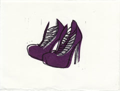 BRIAN ATWOOD LOLA SHOES HAND-CARVED LINOCUT ILLUSTRATION ART PRINT BY ANNA SEE