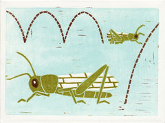 GRASSHOPPERS HAND-CARVED LINOCUT ILLUSTRATION ART PRINT BY ANNA SEE