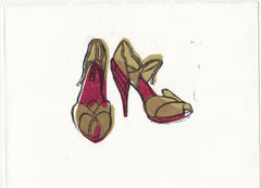 MIU MIU SHOES HAND-CARVED LINOCUT ILLUSTRATION ART PRINT BY ANNA SEE
