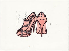 JIMMY CHOO QUINZE PEEP TOE BOOTIES HAND-CARVED LINOCUT ILLUSTRATION ART PRINT BY ANNA SEE