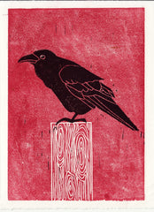 COMMON RAVEN HAND-CARVED LINOCUT ILLUSTRATION ART PRINT BY ANNA SEE