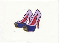 CHRISTIAN LOUBOUTIN MAGGIE SHOES HAND-CARVED LINOCUT ILLUSTRATION ART PRINT BY ANNA SEE